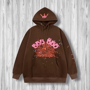 Brown Hoodie with Pink and Orange Graphic